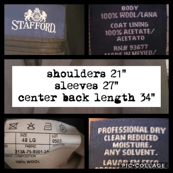 STRATFORD MENS GREY WOOL SUIT JACKET 48 LG - Picture 6 of 8